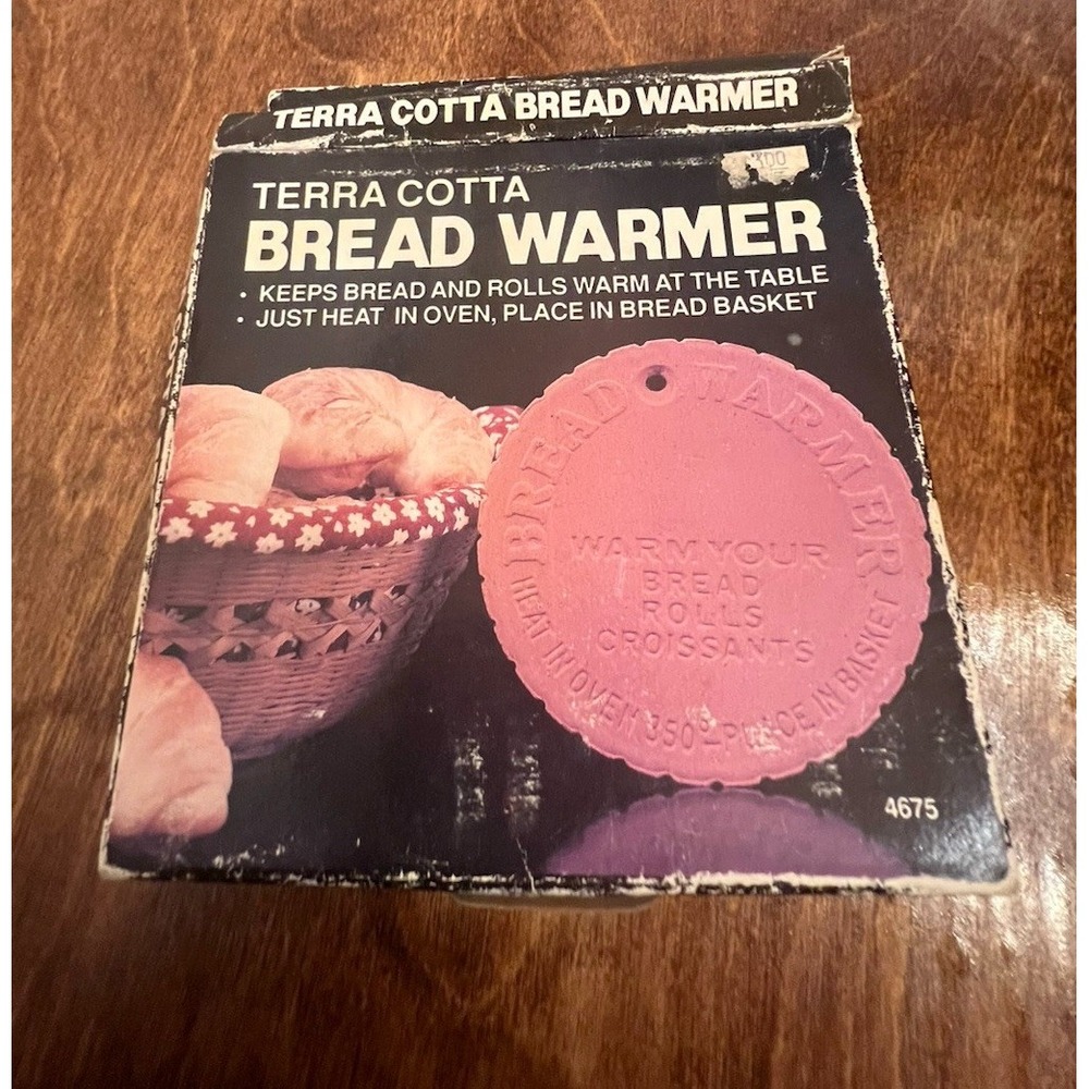 Vintage 1988 Terra Cotta Bread Warmer Warming Stone Round with Instructions